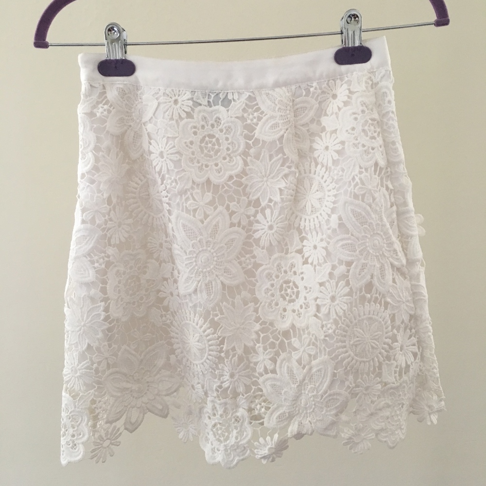 White Floral Lace Topshop Skirt